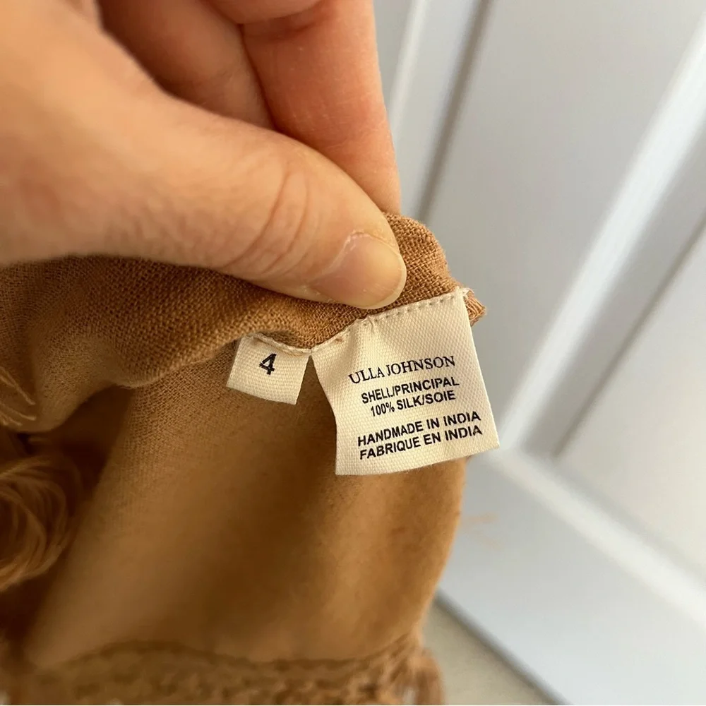 Ulla Johnson Kalea 100% Raw Silk Knit Long Sleeve Midi Dress Brown Beige Tan 4 S - Picture 8 of 11